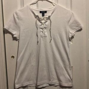 cross strapped white short sleeve